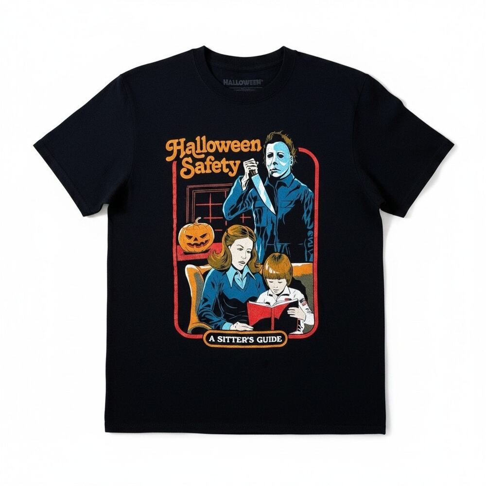 Mens Halloween Graphic Print Crew Neck Short Sleeve T Shirt Black Large Casual